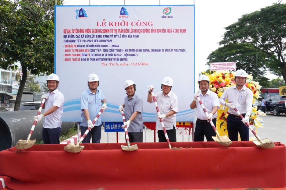 Biwase - Long An chính thức khởi công Dự án tuyến ống nước sạch D1200mm từ thị trấn Bến Lức đi dọc đường tỉnh 830 đến ngã tư Chợ Trạm ngày 11/11/2025.