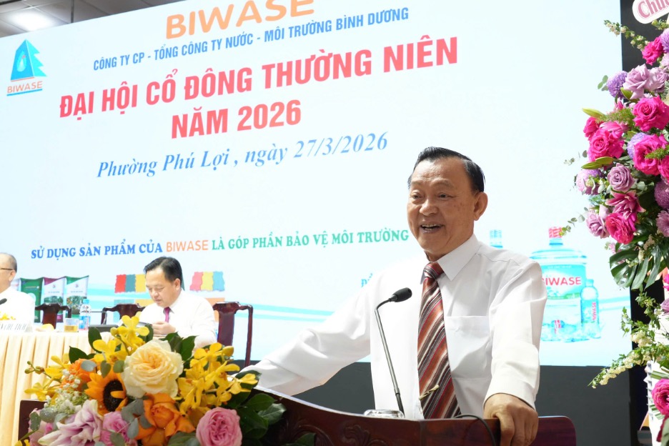 Ông Nguyễn Văn Thiền, Chủ tịch BIWASE chia sẻ tại Đại hội đồng cổ đông thường niên năm 2026.