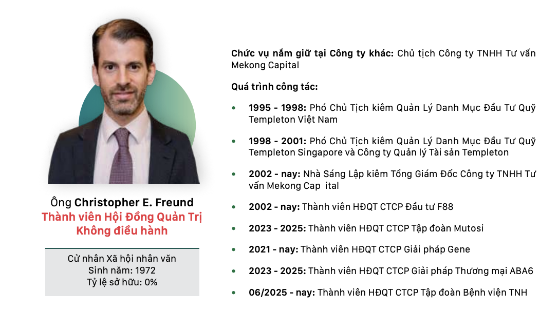 Thông tin ông Christopher E. Freund. Nguồn: Báo cáo thường niên Bệnh viện TNH năm 2025