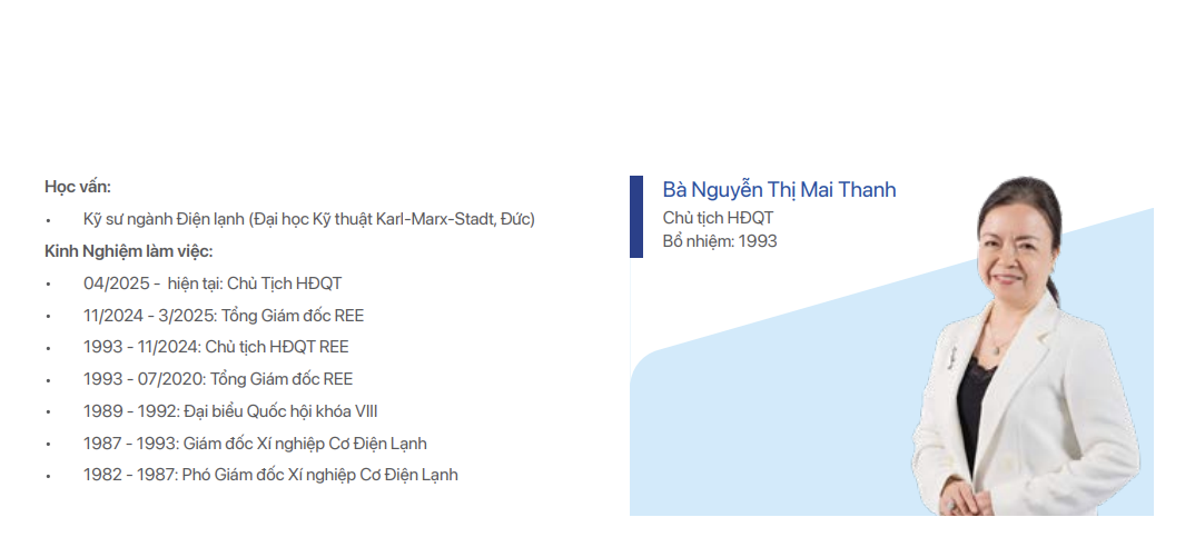 bà Nguyễn Thị Mai Thanh lãnh đạo Cơ điện Lạnh qua nhiều giai đoạn.