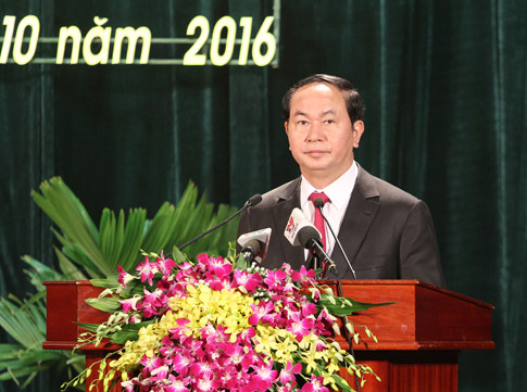Chủ tịch nước Trần Đại Quang đọc diễn văn tại Lễ kỷ niệm. Ảnh: Hứa Xuyên Huỳnh
