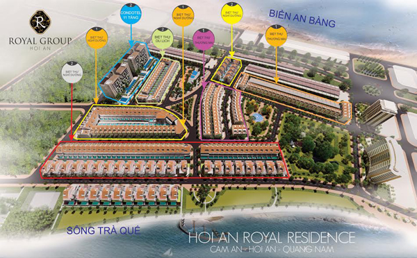 Hội An Royal Residences có vị trí đắc địa bên biển An Bàng và view thoáng nhìn ra sông Trà Quế