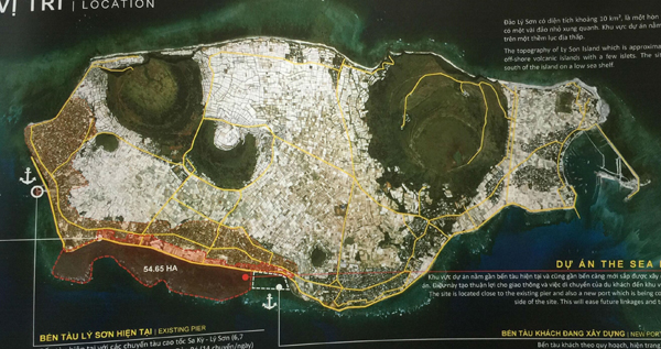 Đảo Lý Sơn, phần ô màu đỏ là diện tích nhà đầu tư đề xuất 