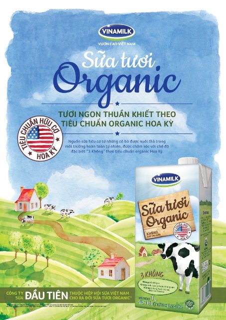 Dòng sản phẩm Sữa tươi Vinamilk Organic cao cấp được sản xuất với nguồn sữa tươi hữu cơ từ đàn bò được chăn thả trên những cánh đồng cỏ rộng lớn hoàn toàn tự nhiên