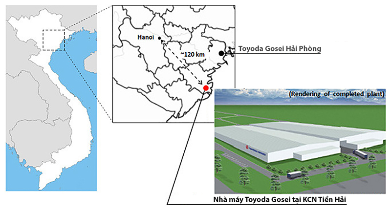 Vị trí Nhà máy Toyoda Gosei tại KCN Tiền Hải, Thái Bình do Viglacera làm chủ đầu tư.