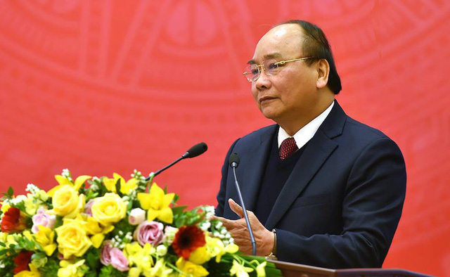 Thủ tướng Chính phủ Nguyễn Xuân Phúc phát biểu biểu tại Hội nghị tổng kết công tác năm 2017 và triển khai nhiệm vụ năm 2018 ngành Công Thương sáng 15/1/2018.