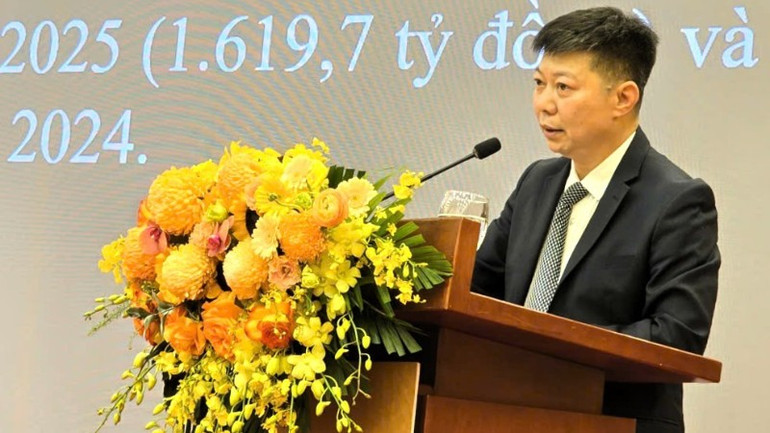 &Ocirc;ng Ng&ocirc; Đức Lưu, quyền Tổng gi&aacute;m đốc Vicem th&ocirc;ng tin về kết quả sản xuất, kinh doanh năm 2025.