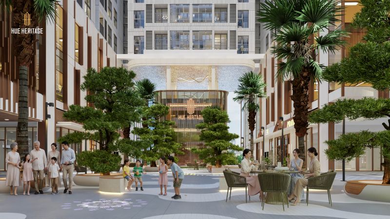 Hue Heritage sở hữu mật độ xây dựng chỉ 54,66%, ưu tiên không gian sống thoáng đãng và môi trường xanh, kiến tạo chuẩn mực sống hài hòa giữa giá trị di sản và nhịp sống hiện đại.