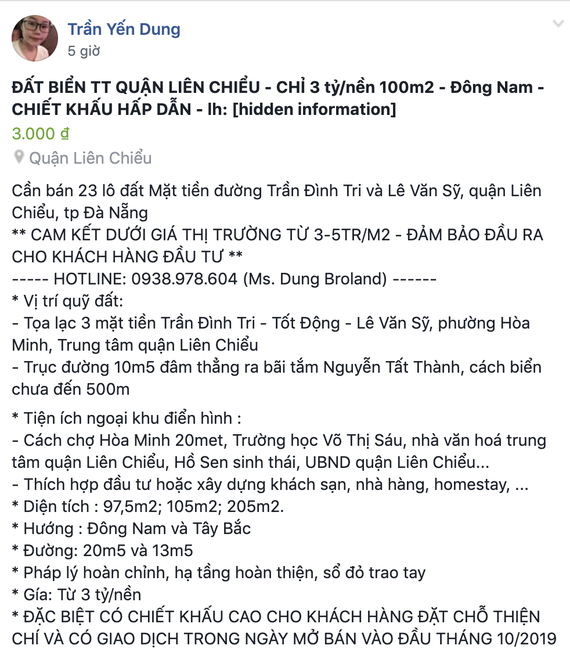 Thông tin thất thiệt được rao bán trên một nhóm facebook tại Đà Nẵng.