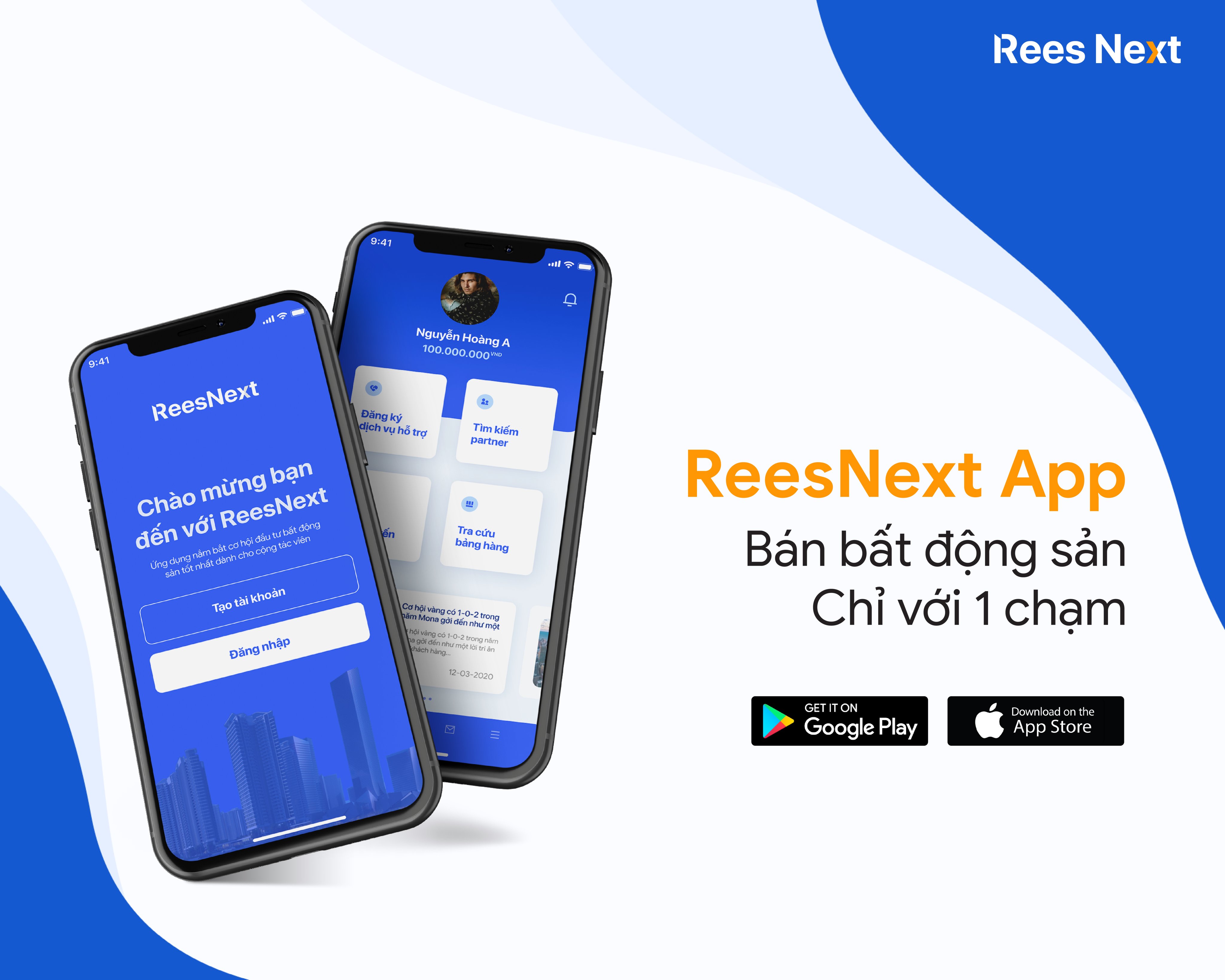 Giao diện ReesNext App – công cụ hỗ trợ tối ưu cho môi giới bất động sản.