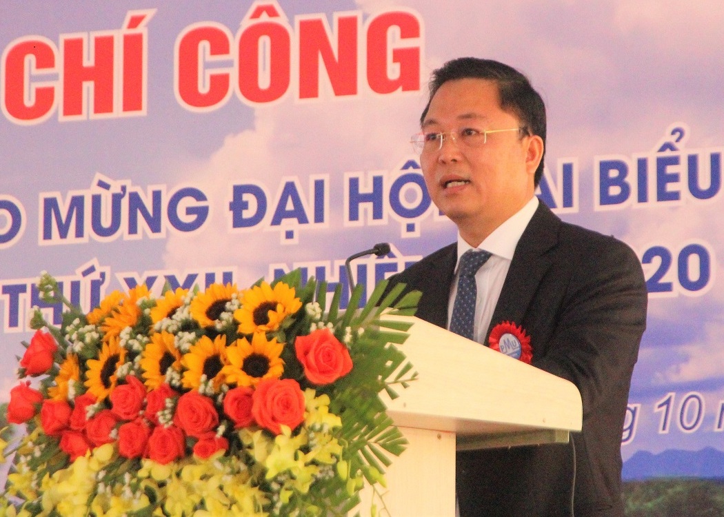 Ông Lê Trí Thanh, Chủ tịch UBND tỉnh Quảng Nam phát biểu tại lễ thông xe kỹ thuật.