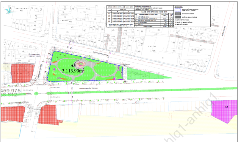 Sơ đồ khu đất ba mặt tiền đường Nguyễn Văn Linh – Phan Châu Trinh – Lê Đình Dương, phường Phước Ninh, có diện tích trên 3.113m2.