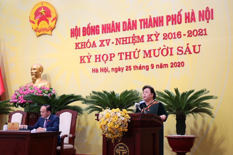 Chủ tịch HĐND TP Hà Nội Nguyễn Thị Bích Ngọc phát biểu khai mạc Kỳ họp