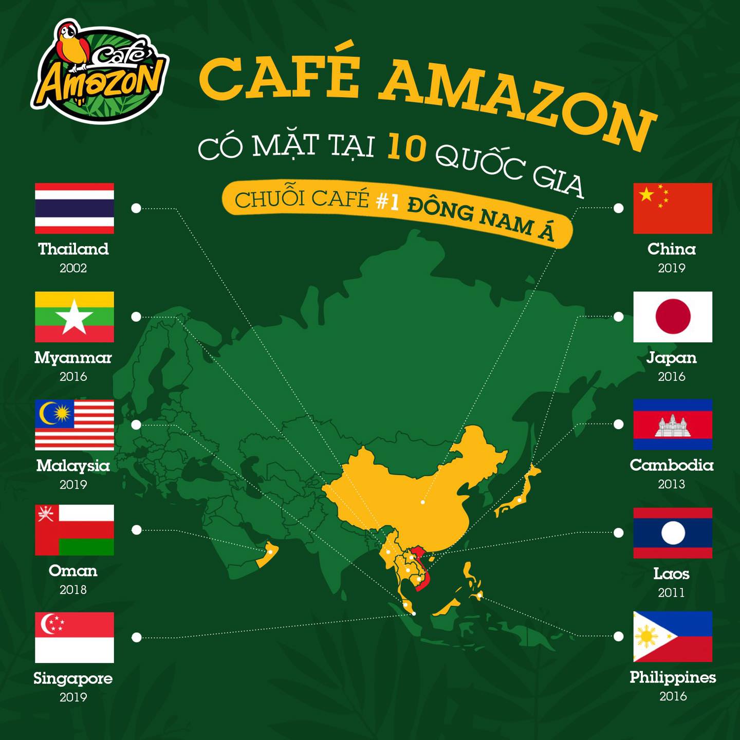 Việt Nam là quốc gia thứ 11 mà PTT mở chuỗi Café Amazon (Nguồn: Fanpage Café Amazon).