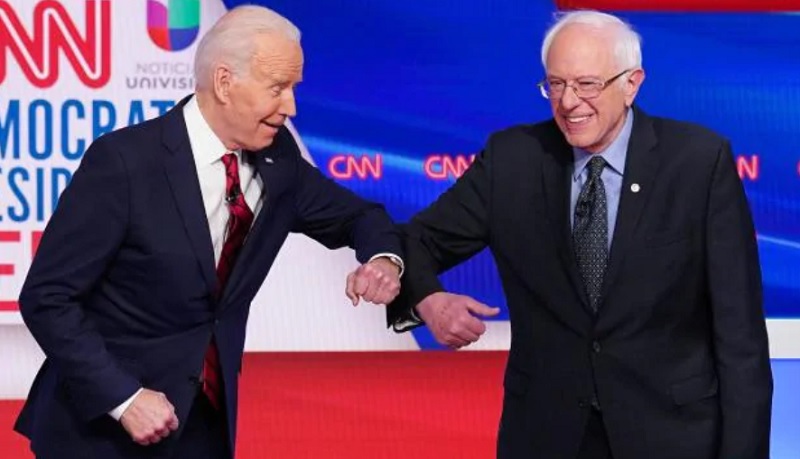 Joe Biden (trái) và Bernie Sanders tại cuộc tranh luận đối đầu mới đây trong cuộc đua giành đề cử ứng viên tổng thống của phe Dân chủ. Ảnh: AFP