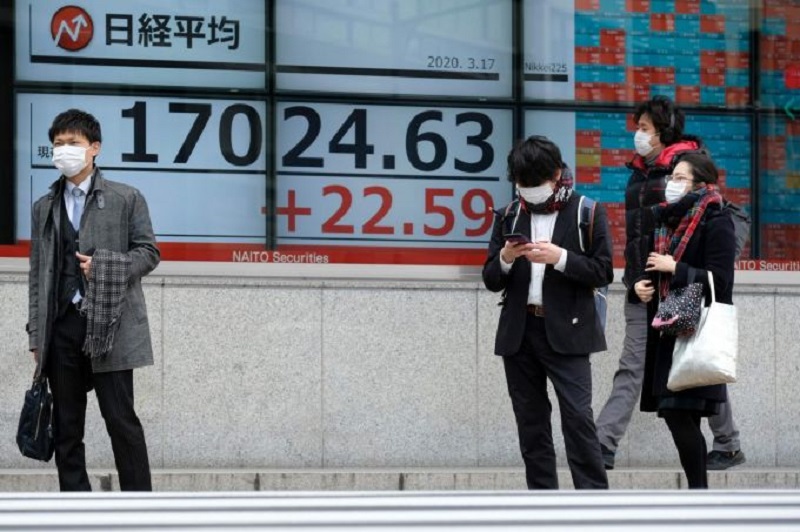 Chỉ số Nikkei 225 dẫn đầu làn sóng lên điểm tại khu vực với mức tăng 5,03%. Ảnh: AFP