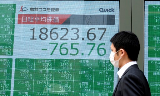 Chỉ số Nikkei 225 của Nhật Bản chiều nay 21/4 mất 2,18% còn chỉ số Topix giảm nhẹ hơn với 1,35%. Ảnh: AFP