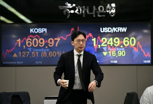 Chỉ số Kospi của Hàn Quốc tăng 0,46% trong phiên giao dịch sáng nay 11/5. Ảnh: AFP