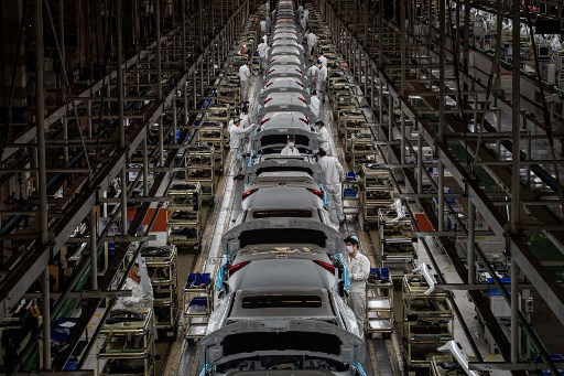 Dây chuyền lắp ráp ô tô Honda tại Vũ Hán, Trung Quốc. Ảnh: AFP