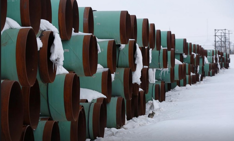 Kho chứa đường ống dùng thi công Dự án Keystone XL tại làng Gascoyne, bang North Dakota năm 2017. Ảnh: Reuters