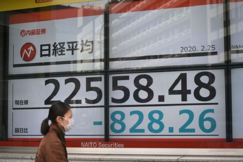 Chỉ số Nikkei 225 để mất 0,58% và khép lại ngày giao dịch 17/2 với 30.292,19. Ảnh tư liệu: AFP