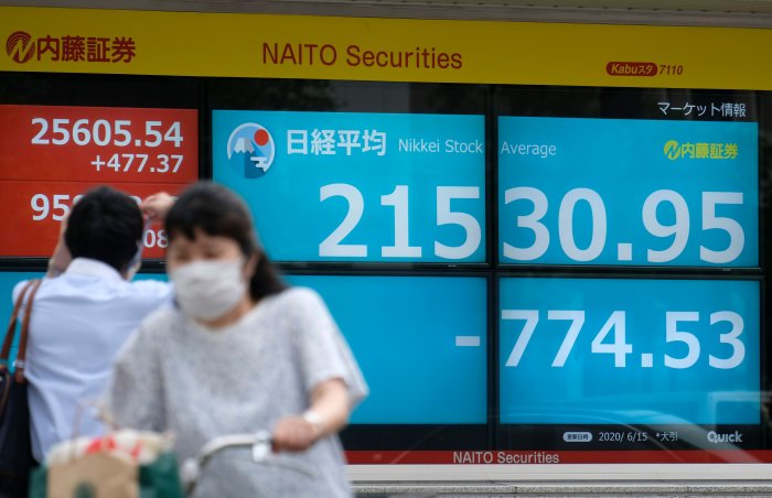 Chỉ số Nikkei 225 của Nhật Bản trượt tới 4% trong phiên giao dịch sáng 21/6. Ảnh: AFP 