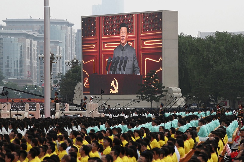 Tổng Bí thư, Chủ tịch Trung Quốc Tập Cận Bình phát biểu tại lễ kỷ niệm 100 năm thành lập Đảng Cộng sản Trung Quốc diễn ra sáng 1/7 tại Bắc Kinh. Ảnh: Reuters