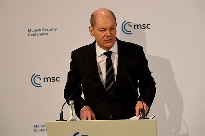 Thủ tướng Đức Olaf Scholz phát biểu tại Hội nghị An ninh Munich (MSC) diễn ra ở thành phố Munich vào ngày 19/2/2022. Ảnh: AFP