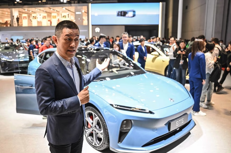 Mẫu xe ET5 của hãng xe điện Trung Quốc Nio tại một triển lãm ô tô Thượng Hải. Ảnh: AFP