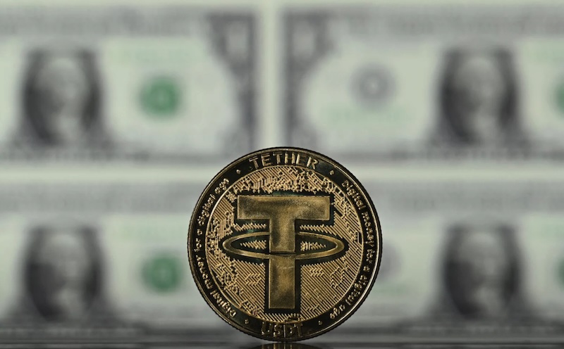 Biểu tượng đồng Tether (USDT), một trong những đồng stablecoin lớn nhất thế giới. Ảnh: AFP