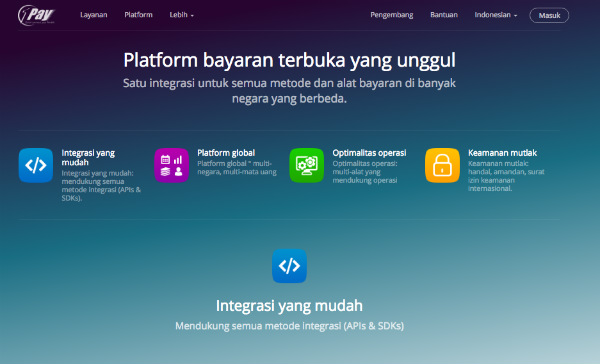 Giao diện website 1Pay bằng tiếng Indonesia.