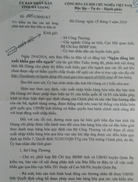 Công văn hỏa tốc của UBND tỉnh Hà Giang.
