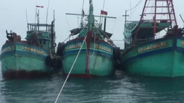 Ba chiếc tàu vi phạm đang bị lực lượng cảnh sát biển bắt giữ. Ảnh: Cảnh sát Biển Vùng 3.