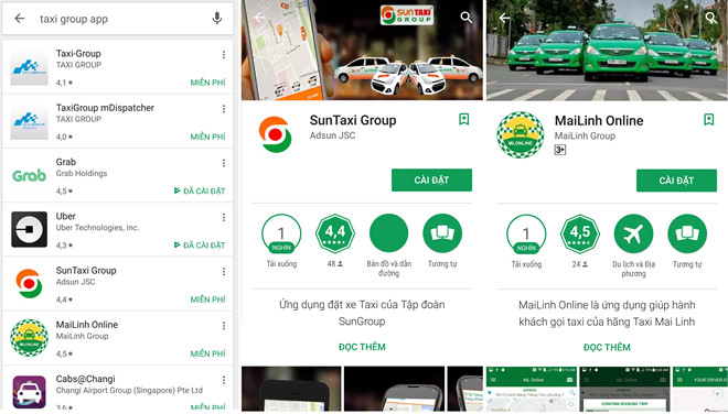 Một số ứng dụng gọi xe trực tuyến của các hãng Taxi Việt cạnh tranh với Uber, Grab.