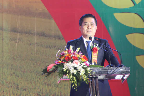 Phó Chủ tịch UBND tỉnh Thái Bình Nguyễn Hoàng Giang phát biểu tại lễ khai mạc Hội chợ
