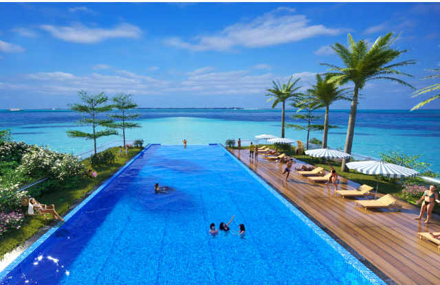 Bể bơi vô cực tại Flamingo Cát Bà Beach Resort nối liền trời và biển