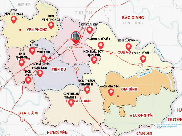 Từ Lotus Central có thể kết nối dễ dàng tới các khu công nghiệp tại Bắc Ninh.