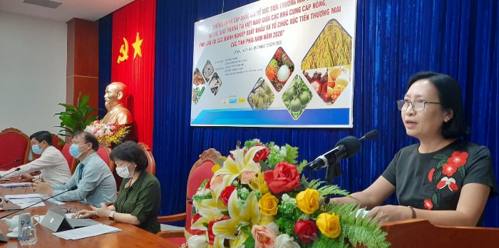 Bà Nguyễn Duy Linh Thảo phát biểu tại Hội nghị Chương trình cấp quốc gia về xúc tiến thương mại 2020 tổ chức tại Cà Mau đầu tháng 12/2020