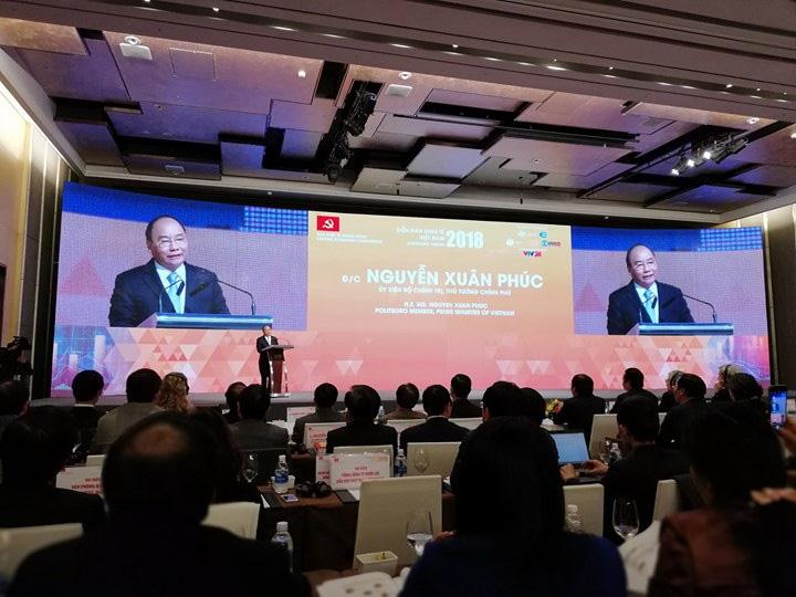 Thủ tướng Chính phủ Nguyễn Xuân Phúc phát biểu tại Diễn đàn kinh tế Việt Nam 2018.