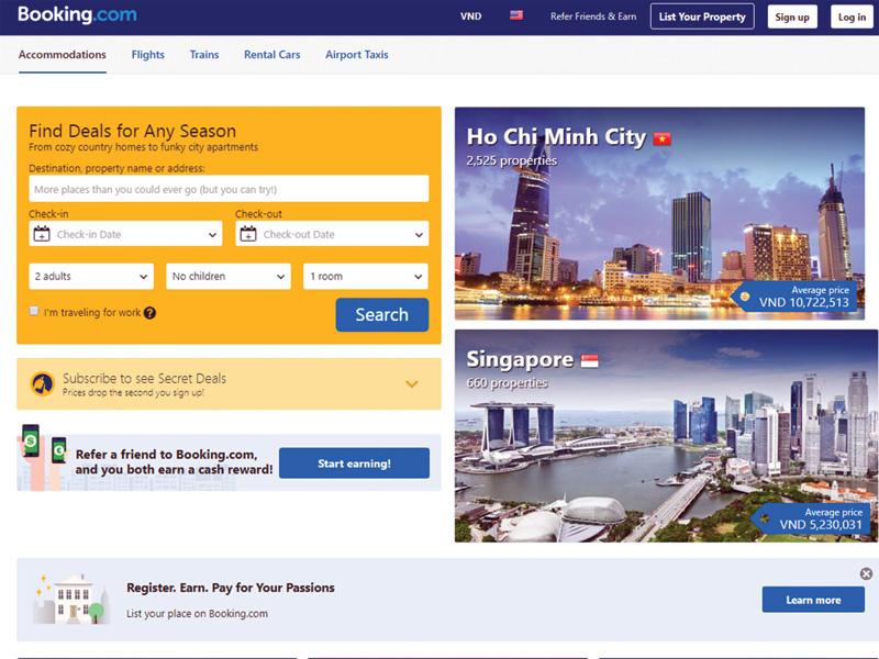 Website Booking.com cung cấp dịch vụ đặt phòng khách sạn qua mạng