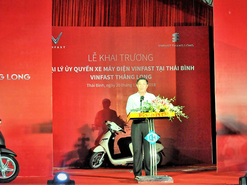 Phó chủ tịch thường trực UBND tỉnh Thái Bình Ông Phạm Văn Ca phát biểu tại lễ khai trương đại lý VinFast Thái Bình.