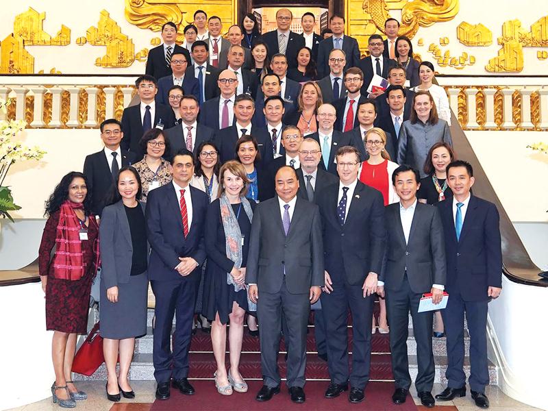Thủ tướng Chính phủ Nguyễn Xuân Phúc tiếp Đoàn doanh nghiệp của Hội đồng Kinh doanh Hoa Kỳ-ASEAN (USABC) tại Hà Nội vào tháng 3/2019.