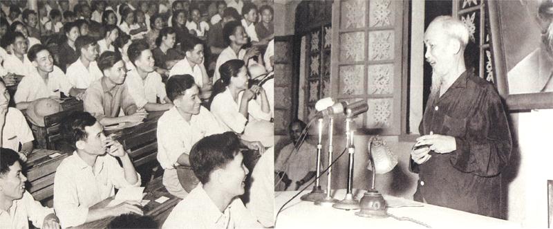 Tư tưởng Hồ Chí Minh về tự phê bình và phê bình không chỉ có giá trị lý luận, mà còn có giá trị thực tiễn to lớn trong công tác xây dựng Đảng hiện nay. Trong ảnh: Bác Hồ nói chuyện với   các đảng viên mới của Đảng bộ Hà Nội (ngày 14/5/1966). Ảnh: tư liệu