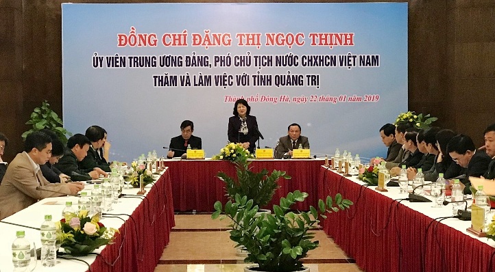 Phó Chủ tịch nước Đặng Thị Ngọc Thịnh phát biểu tại buổi làm việc tại tỉnh Quảng Trị.