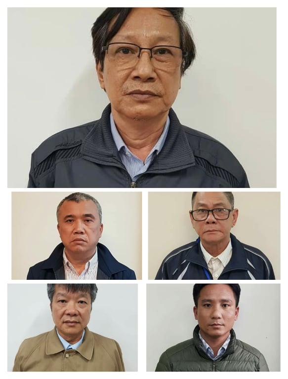 5 bị can bị khởi tố bao gồm: Quản Trọng Tuấn, Phan Ngọc Thơm, Vũ Như Khuê, Nguyễn Quốc Hải, Phạm Khánh Toàn (ảnh từ trên xuống)  