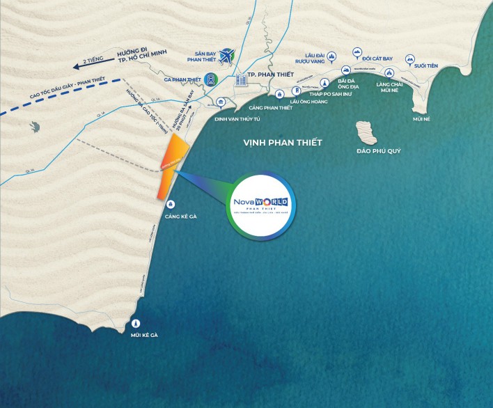 NovaWorld Phan Thiet – Siêu thành phố biển – du lịch – sức khỏe có vị trí vàng khi kết nối thuận tiện đến Cao tốc Dầu Giây – Phan Thiết và sân bay Phan Thiết ( Hotline: 0938 221 226, Website: https://novaworldphanthiet.com.vn/)