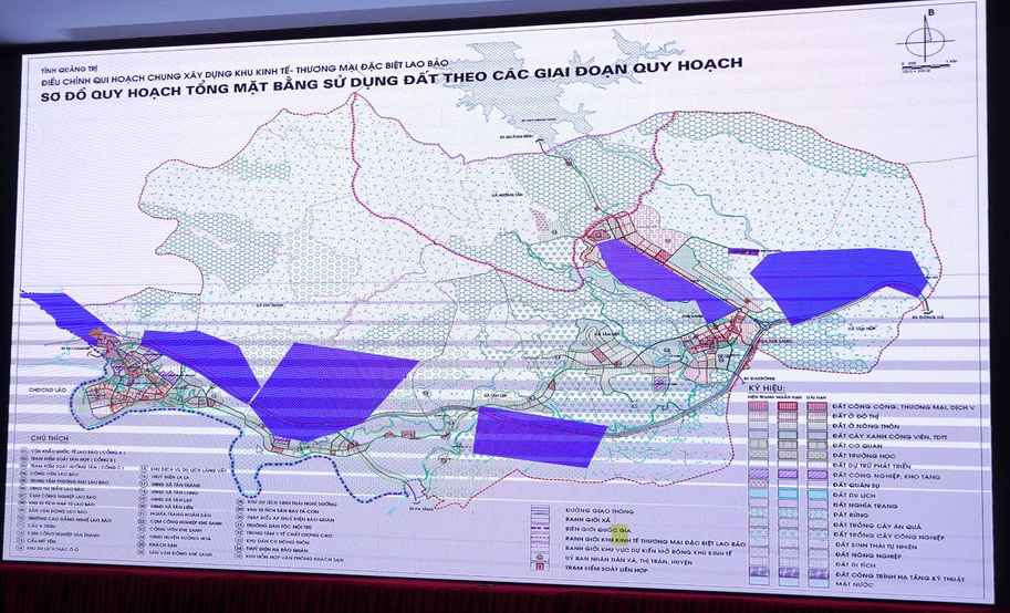 Sơ đồ quy hoạch tổng mặt bằng sử dụng đất theo các giai đoạn trong điều chỉnh quy hoạch chung xây dựng Khu kinh tế thương mại đặc biệt Lao Bảo đến năm 2045 