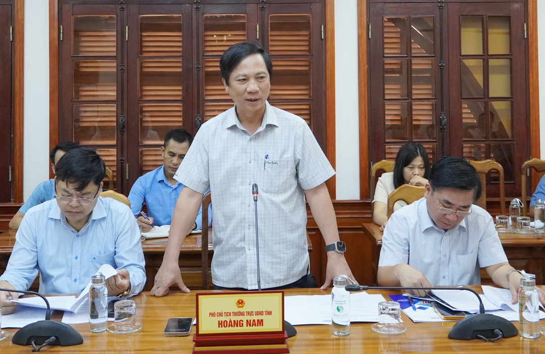 Phó Chủ tịch Thường trực UBND tỉnh Quảng Trị Hoàng Nam trao đổi các nội dung với lãnh đạo EVN