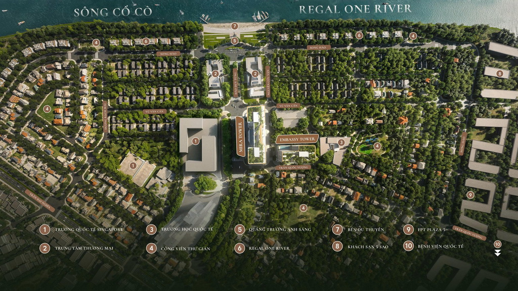 Từ hai tháp Mira và Embassy của khu phức hợp hạng sang Regal Complex, cư dân dễ dàng kết nối đến cụm trường học quốc tế hàng đầu Đà Nẵng.