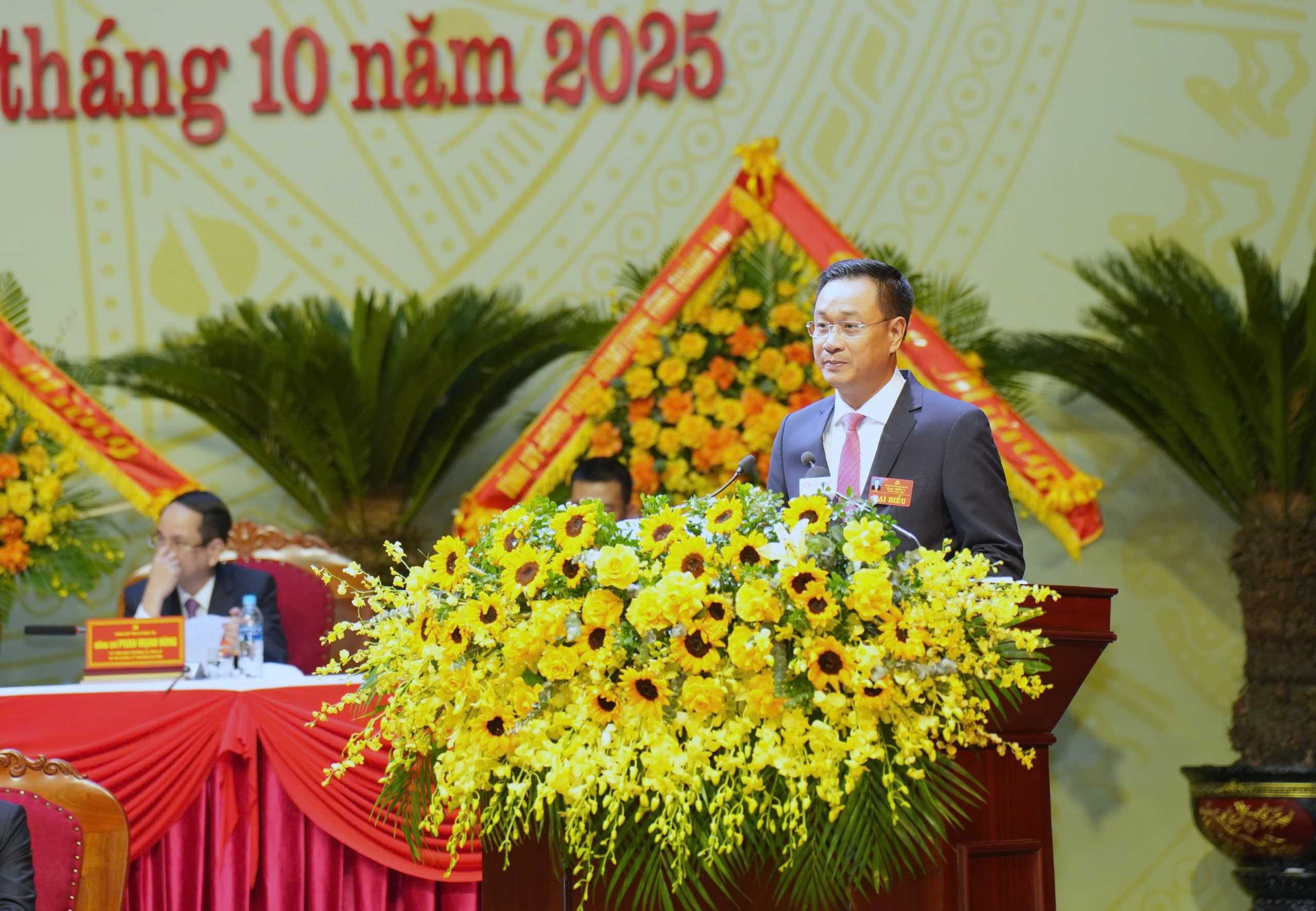 Bí thư Tỉnh ủy Quảng Trị Lê Ngọc Quang phát biểu diễn văn khai mạc Đại hội